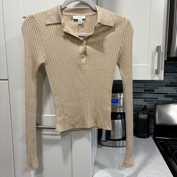 NWT Topshop collared ribbed long sleeve top - Picture 1 of 5